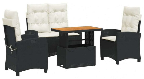 VidaXL Polyrattan Kerti Étkezőgarnitúra - 4 részes, Fekete