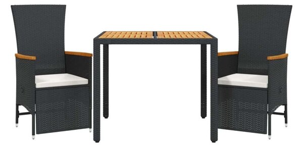 VidaXL Kerti Étkezőgarnitúra - 3 részes - Fekete Polyrattan