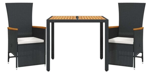 VidaXL Kerti Étkezőgarnitúra - 3 részes - Fekete Polyrattan
