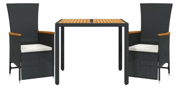 VidaXL Kerti Étkezőgarnitúra - 3 részes - Fekete Polyrattan