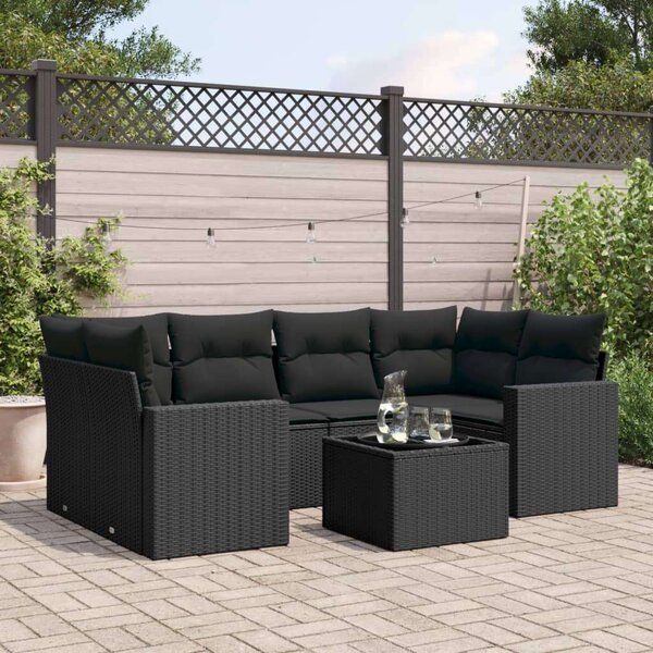VidaXL Polyrattan Kerti Ülőgarnitúra - 7 részes - Fekete