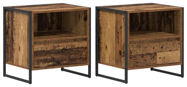 VidaXL Éjjeli asztal fiókkal 2 pcs Öreg fa 50 x 39,5 x 50 cm Faanyag