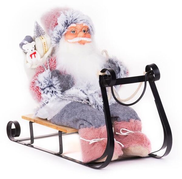 MagicHome karácsonyi dekoráció, Mikulás szánon, szürke - rózsaszín, 46 cm