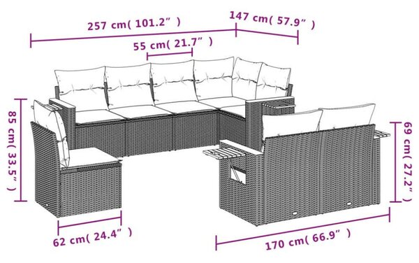 VidaXL Polyrattan Kerti Ülőgarnitúra - 8 részes - Bézs