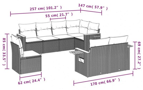 VidaXL Polyrattan Kerti Ülőgarnitúra - 8 részes - Bézs