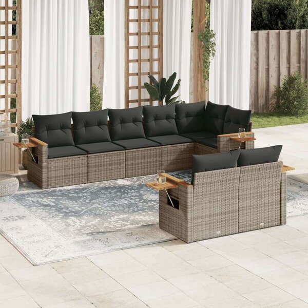 VidaXL Polyrattan Kerti Ülőgarnitúra - 8 részes - Szürke