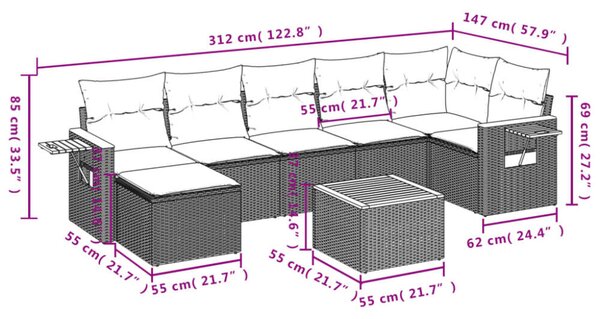 VidaXL 8 részes bézs polyrattan kerti ülőgarnitúra párnával