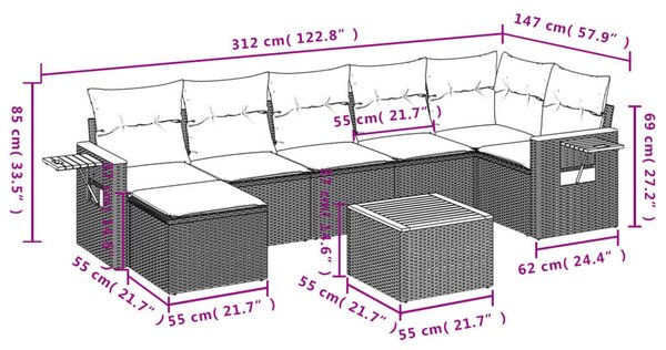 VidaXL 8 részes bézs polyrattan kerti ülőgarnitúra párnával