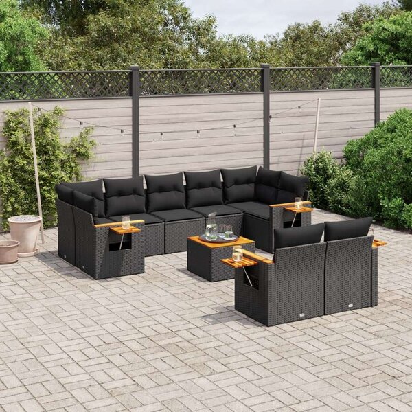 VidaXL Polyrattan Kerti Ülőgarnitúra - 10 részes - Fekete