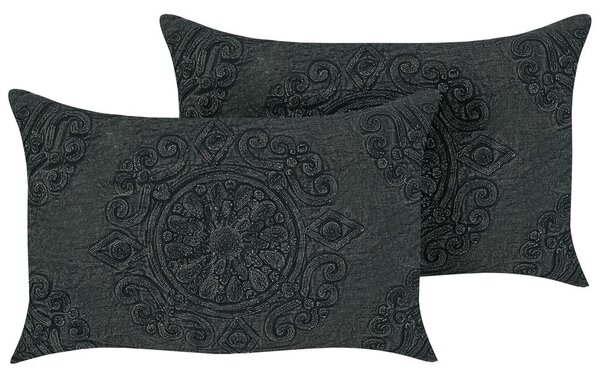 2 db díszpárna VELOOR Pamut 30 x 50 cm Sötétszürke Keleti mintás