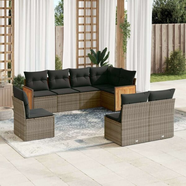 VidaXL Polyrattan Kerti Ülőgarnitúra - 8 részes - Szürke