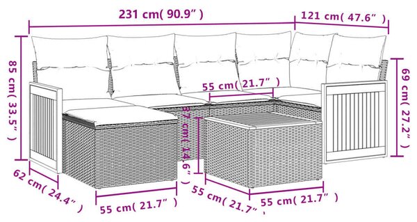 VidaXL Polyrattan Kerti Ülőgarnitúra - 7 részes - Szürke