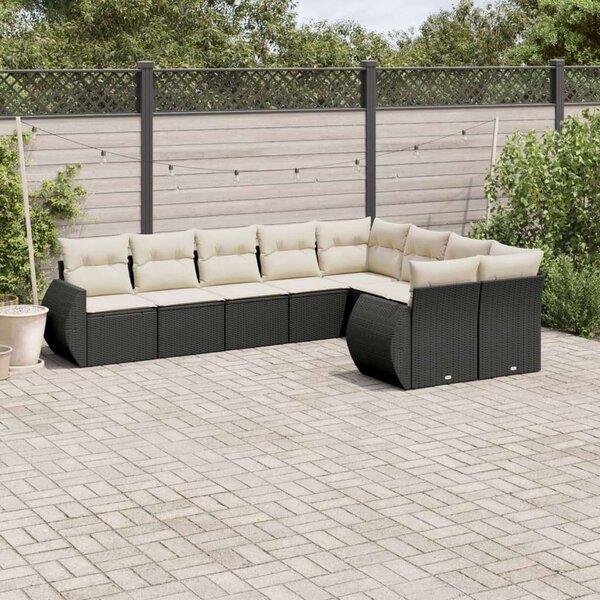 VidaXL 9 részes fekete polyrattan kerti ülőgarnitúra párnákkal