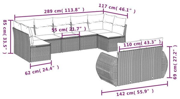 VidaXL 9-részes bézs polyrattan kerti ülőgarnitúra párnákkal