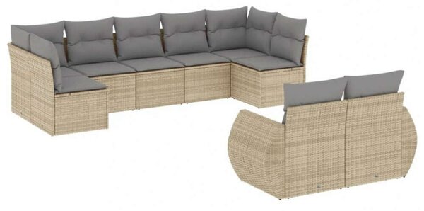 VidaXL 9-részes bézs polyrattan kerti ülőgarnitúra párnákkal