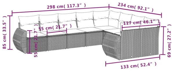 VidaXL 9 részes fekete polyrattan kerti ülőgarnitúra párnákkal