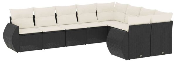 VidaXL 9 részes fekete polyrattan kerti ülőgarnitúra párnákkal