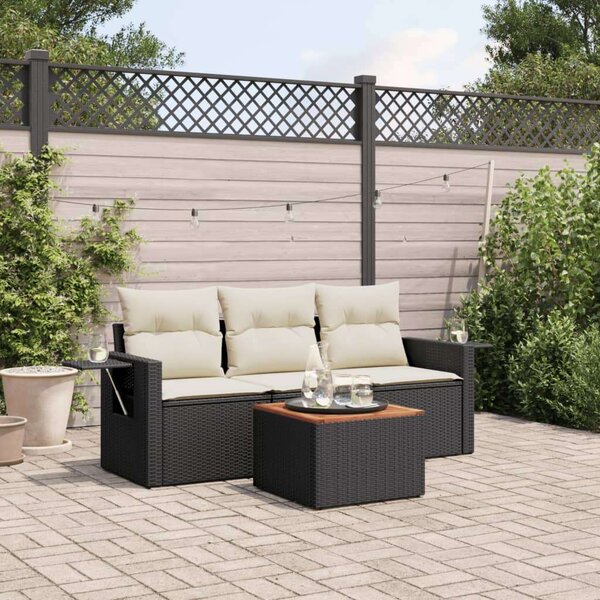 VidaXL Polyrattan Kerti Ülőgarnitúra - 4 részes - Fekete