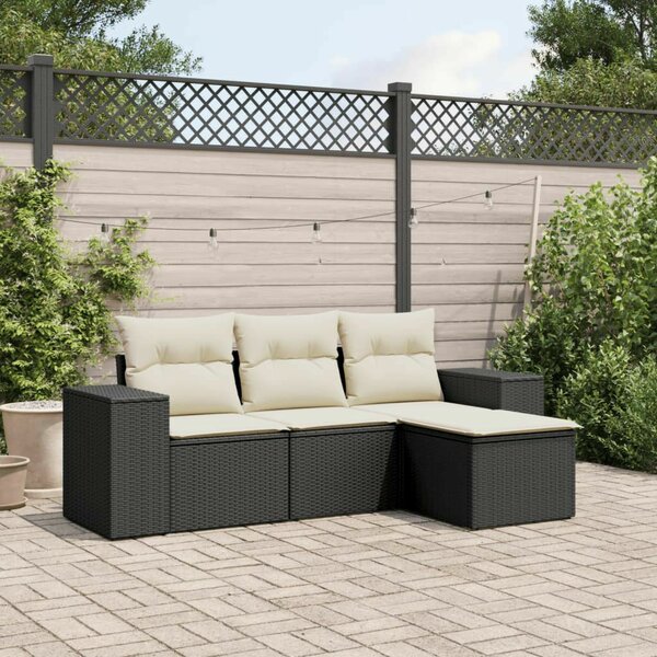 VidaXL Polyrattan Kerti Ülőgarnitúra - 4 részes, Fekete