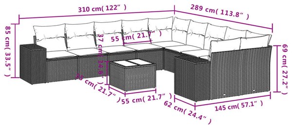 VidaXL Polyrattan Kerti Ülőgarnitúra - 11 részes - Bézs
