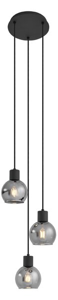 Art Deco függőlámpa fekete füstüveggel kerek 3 fényű - Vidro