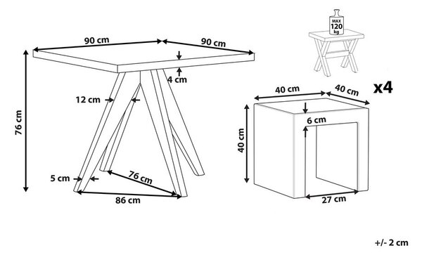 Kerti étkezőgarnitúra hokedlikkel 4 személyes OLBIA/TARANTO Szürke Beton