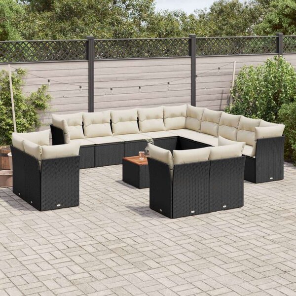 VidaXL 14 részes fekete polyrattan kerti ülőgarnitúra párnákkal