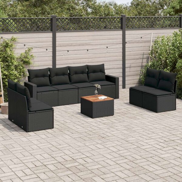 VidaXL Polyrattan Kerti Ülőgarnitúra - 9 részes - Fekete