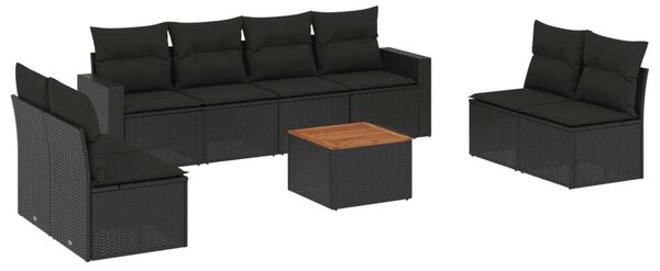 VidaXL Polyrattan Kerti Ülőgarnitúra - 9 részes - Fekete
