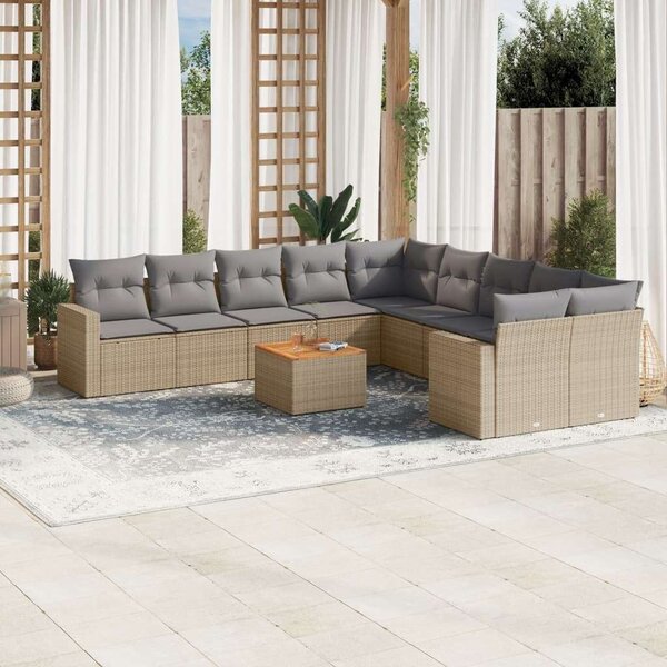 VidaXL 11részes vegyes bézs polyrattan kerti ülőgarnitúra párnákkal