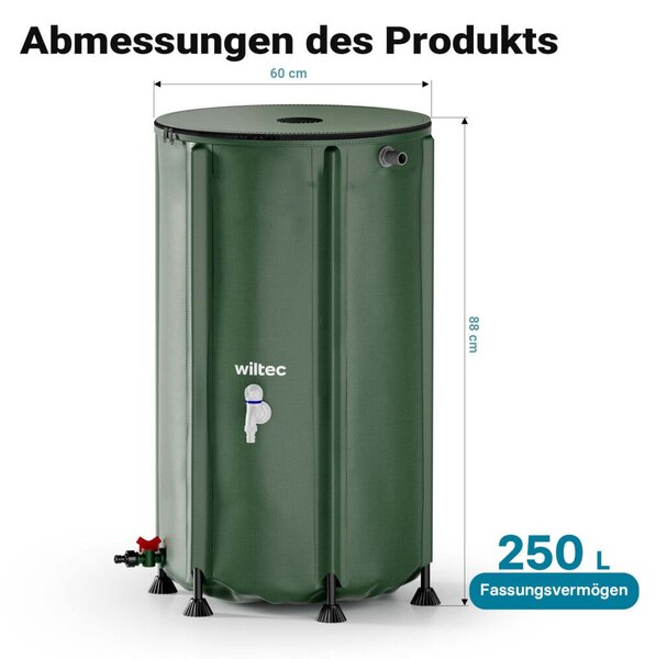 Összecsukható esővízgyűjtő hordó 250 l fedéllel 620 g/m² PVC-ből csappal 65100