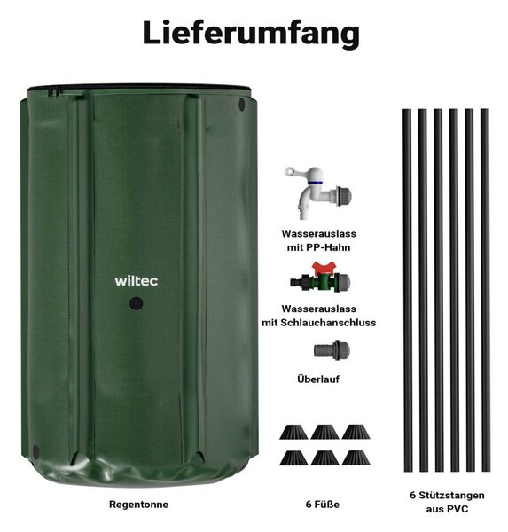 Összecsukható esővízgyűjtő hordó 250 l fedéllel 620 g/m² PVC-ből csappal 65100