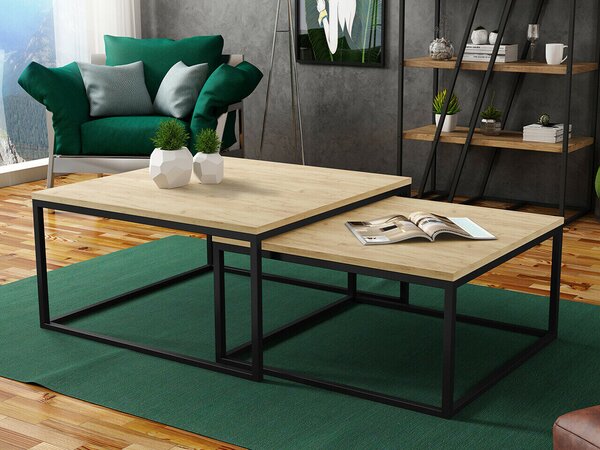 Dohányzóasztal szett Oswego 101, Fém, 39x76cm, Craft tölgy, Fekete