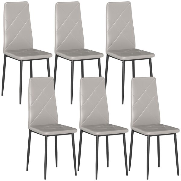 HOMCOM 6 Darabos Modern Étkezőszék Szett Magas Háttámlával, Műbőrből és Acélból, 41x50x97 cm, Szürke