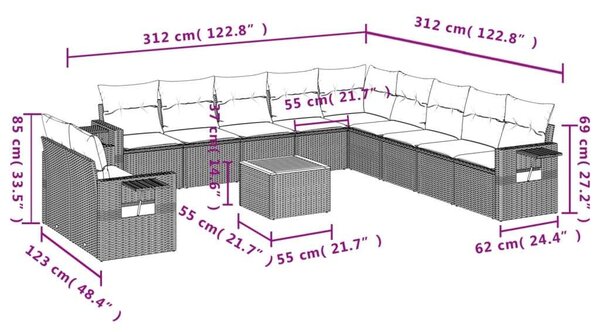 VidaXL Polyrattan Kerti Ülőgarnitúra - 12 részes - Fekete
