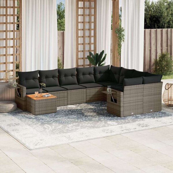 VidaXL Polyrattan Kerti Ülőgarnitúra - 10 részes - Szürke