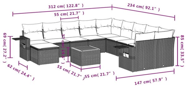 VidaXL 14 részes vegyes bézs polyrattan kerti ülőgarnitúra párnával