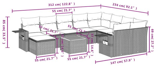 VidaXL Polyrattan Kerti Ülőgarnitúra - 11 részes - Fekete