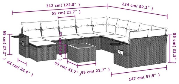 VidaXL 14 részes vegyes bézs polyrattan kerti ülőgarnitúra párnával