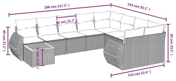 VidaXL Polyrattan Kerti Ülőgarnitúra - 10 részes