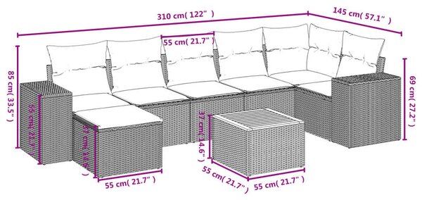 VidaXL Polyrattan Kerti Ülőgarnitúra - 8 részes - Bézs