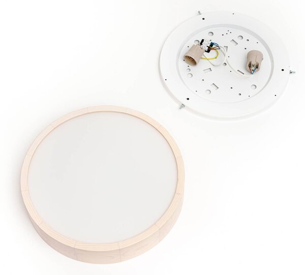 Envostar Kerio mennyezeti lámpa, Ø 37 cm, fehér, dimmelhető, Fehér / opál, Nappali / Étkező, Fa, Modern