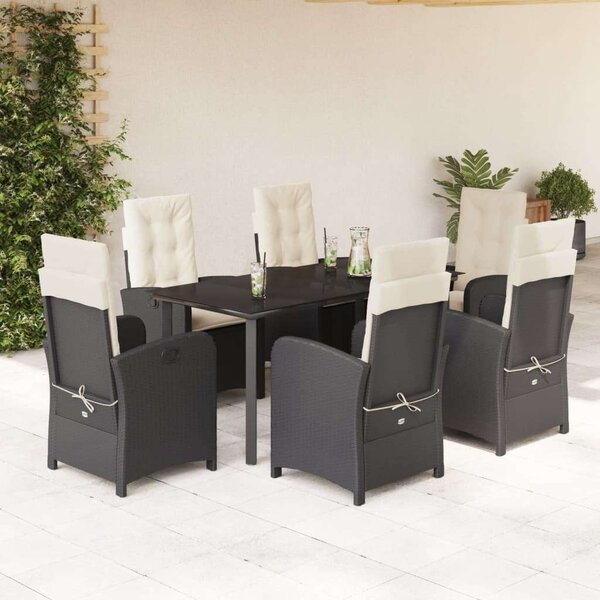 VidaXL 7 részes fekete polyrattan kerti étkezőgarnitúra párnával
