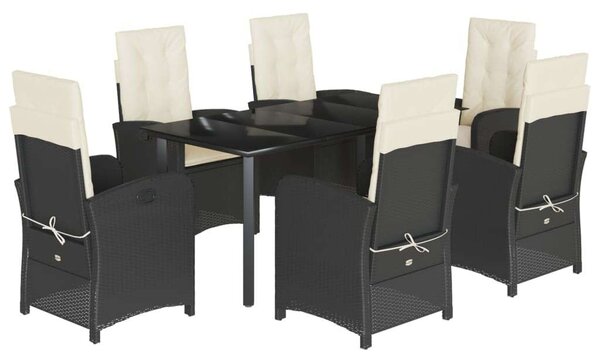 VidaXL 7 részes fekete polyrattan kerti étkezőgarnitúra párnával