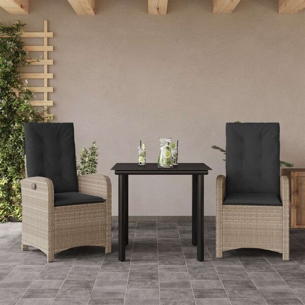 VidaXL 3részes világosszürke polyrattan kerti étkezőgarnitúra párnával