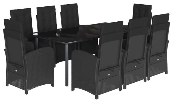 VidaXL Polyrattan Kerti Étkezőgarnitúra - 9 részes - Fekete