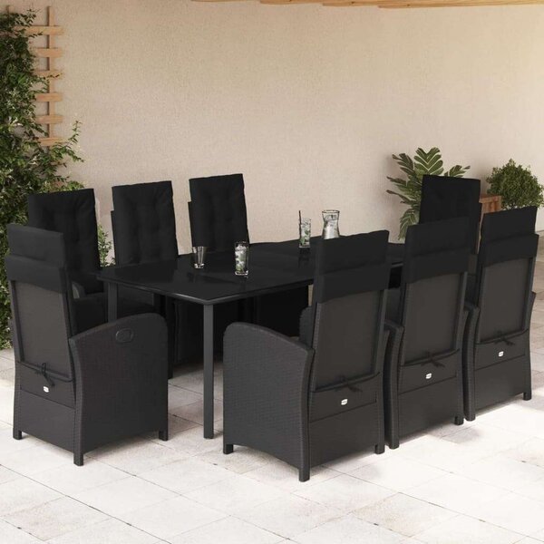 VidaXL Polyrattan Kerti Étkezőgarnitúra - 9 részes - Fekete