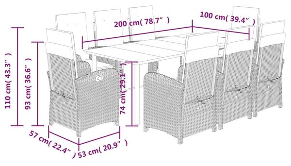 VidaXL Polyrattan Kerti Étkezőgarnitúra - 9 részes