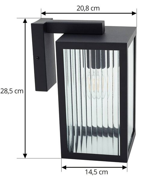 Lindby kültéri fali lámpa Bolgar, fekete, fém, üveg, 15 cm, dimmelhető, Fekete, fém, Modern