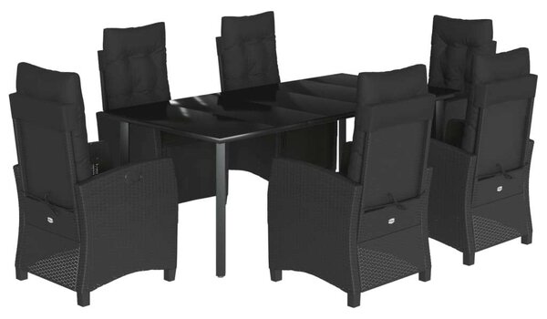 Polyrattan Kerti Étkezőgarnitúra - 7 részes - Fekete